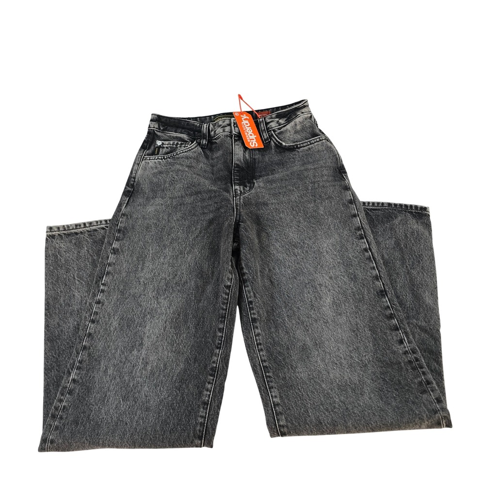 Superdry Mid Rise Wide Leg Jeans Wolcott Black Stone Organic Cotton 26/30